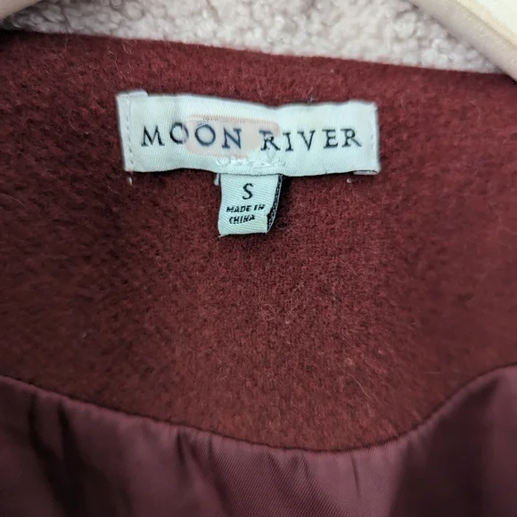 Moon River Maroon Dark Red Burgundy Wool Blend Moto Jacket, size S - Picture 4 of 9
